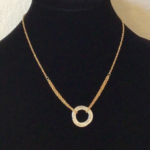 18K Yellow Gold Necklace With White Gold Triple Interlocking Circle Pendant